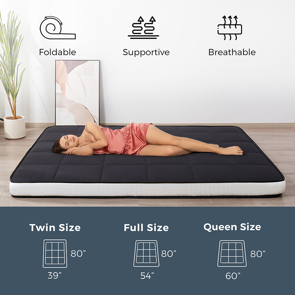 GOODONE 6" Thick Futon Mattress,Padded Japanese Floor Mattress Quilted Bed Mattress Topper,Extra Thick Folding Sleeping Pad,Black,Twin Size