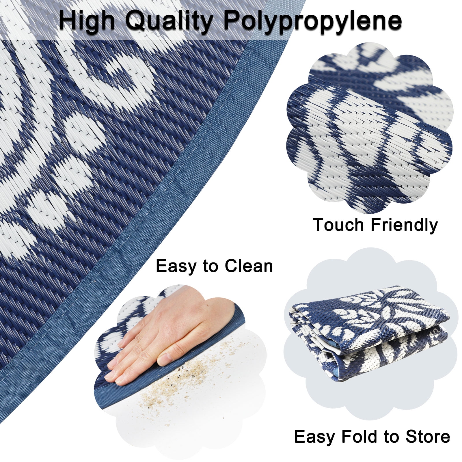 Aonewoe Round Outdoor Rugs 6Ft Waterproof Patio Plastic Straw Rug Reversible Camping Carpet Indoor Outdoor Area Rug for Patio,Deck,Balcony,Picnic,Beach,Outside