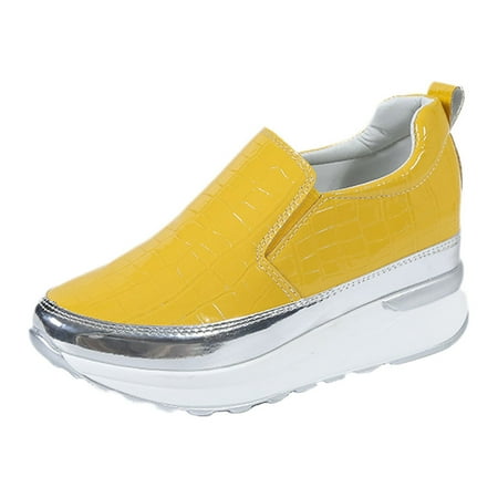 

KaLI_store Slip On Shoes Women Women s Mid Calf Boots Fashion Flat Ankle Booties Yellow 9