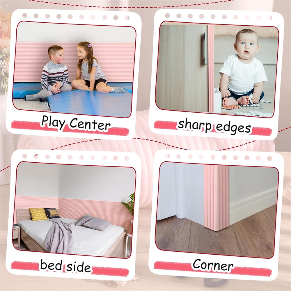 NOGIS 15.8 x 78.7 Inch Anti Collision Wall Padding for Kids Padded Wall Panels 3D Self Adhesive DIY Headboard for Autism Playroom Nursery Bedroom Living Room Corner Guards (Pink)