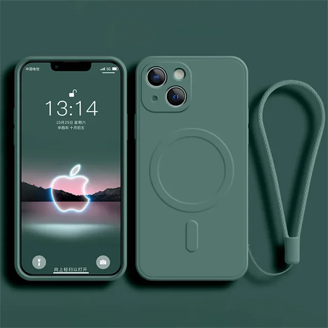 Liquid Silicone Case For iPhone 15 14 13 12 11 Pro Max Mini XR Xs Plus SE Phone Magnetic Wireless Charging For Cover