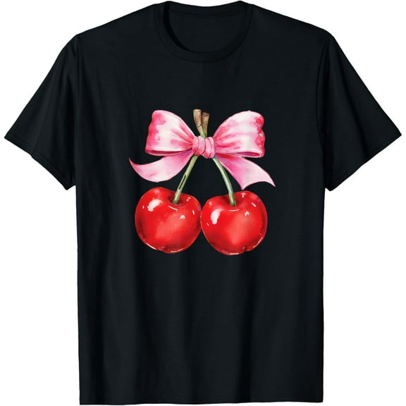 Cute Coquette Cherry Bow Design T-Shirt