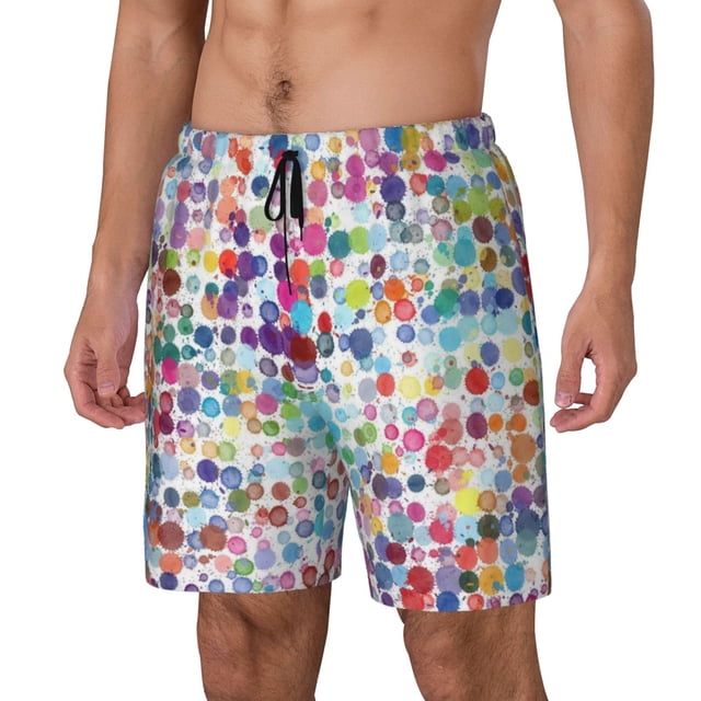 Balery Colorful Watercolor Dots Bañador para hombre, shorts de playa de secado rápido con entrepierna y forro de compresión-Small