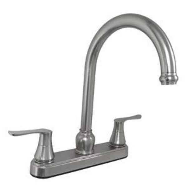 Empire Faucets U-YNN800GSN-DH3-25MM Grifo de cocina no metálico de 8" con manijas de sable sólidas y boquilla de cuello de cisne de 25 mm - Níquel cepillado