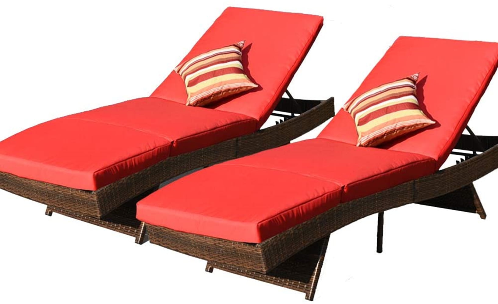 Chaise Lounge Set of 2,Rattan Wicker Patio Lounge Chairs for Outside