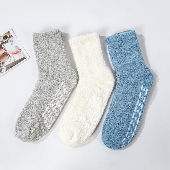 3 Pairs Non-Slip Fuzzy Socks for Women, Cozy Soft Fluffy Socks With Grips, Winter Warm Slipper