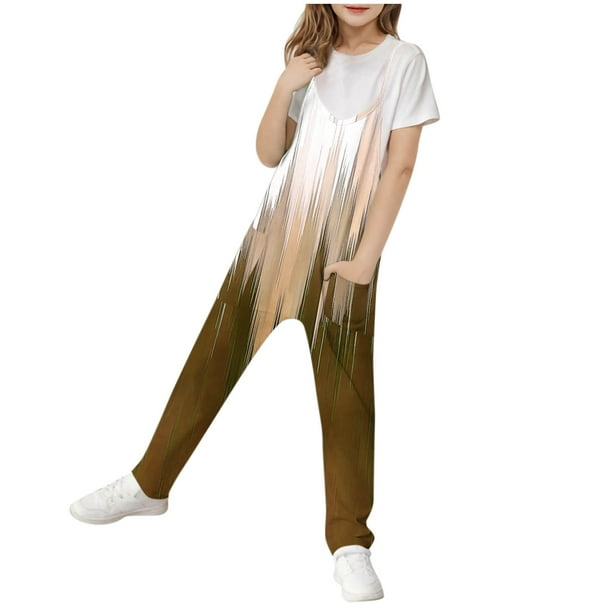 Odeerbi 5-14 Años de Chicas Jumpsuit de Verano Camisole Romper Primavera Casual Transpirable Montón Cómodo Correos Babero Pantalones de Juego