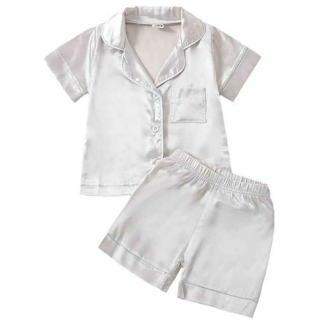 Toddler Baby Kids Satin Pajamas Set Long Sleeve Button-Down Sleepwear PJs for Girls