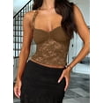 thumbnail image 3 of Lace Tops for Women Halter Going Out Tank Crop Y2K Fashion Top 2025 Trendy Coffee Color XL, 3 of 7