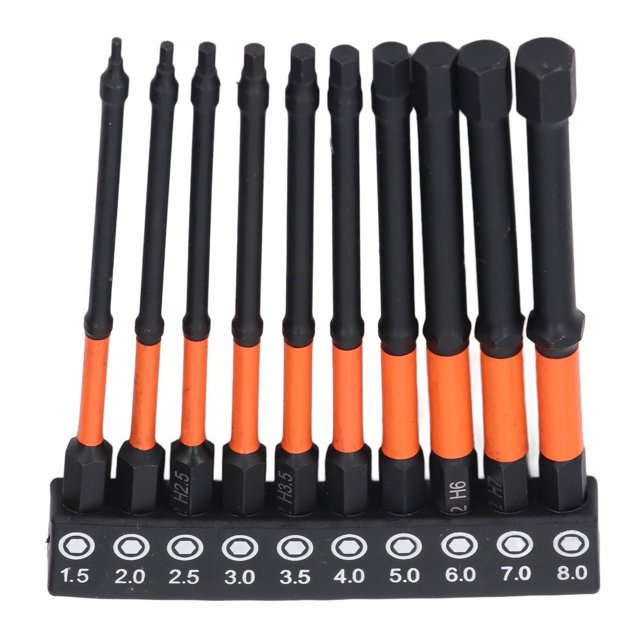 Set 10 Pcs Hex Wrench Drill Bit Set Magnetic S2 Alloy Steel with Storage Rack 1/4in Shank Impact Metric Hex Drill Bit