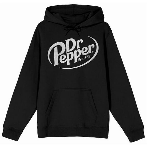 Dr Pepper White Logo Adult Black Long Sleeve Hooded Sweatshirt-Medium