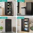 thumbnail image 4 of Metal Pantry Cabinet, Kitchen Storage Cabinets with 2 Doors and Adjustable Shelves for Kitchen, Living Room, Dining Room, Bathroom (Black, 61.02" H x 27.55" W x 13.78" D), 4 of 12