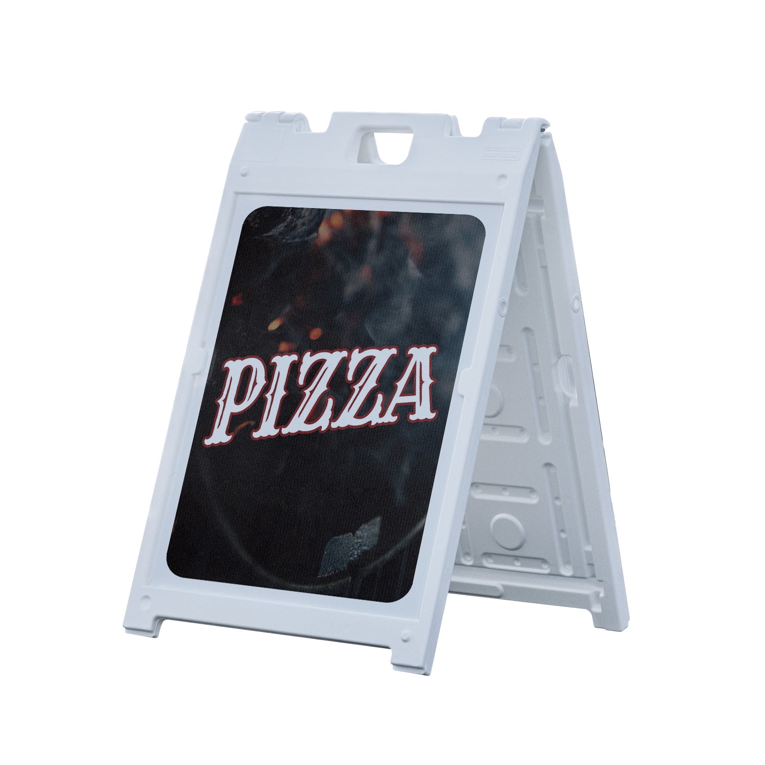 Pizza 18 x 24 Double Sided A-Frame Sidewalk Sign Includes 2 Plastic Inserts | Foldable Portable White Signicade Sandwich Board Signs