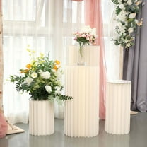 Efavormart 40" Ivory DIY Accordion Cylinder Cardboard Folding Pillar Pedestal Box, Display Column Stand With Round Top Plate