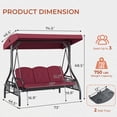 thumbnail image 3 of TLSUNNY 3-Seat Outdoor Porch Swing with Stand and Canopy, Convertible Porch Swing Bed for Adults, W/ Foldable Cup Holders & Thickened Cushions for Rooftop, 750LBS, 3 of 10