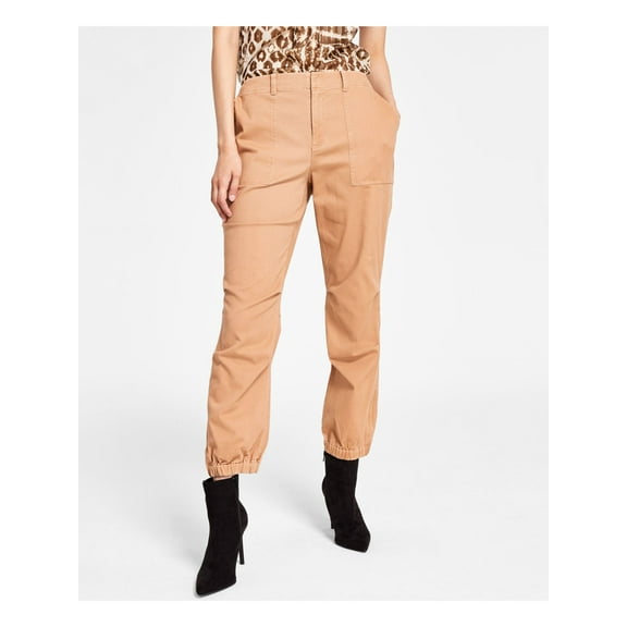 INC Womens Beige Stretch Zippered Ankle Zip Pocketed Cargo Mid Rise Cropped Pants 2