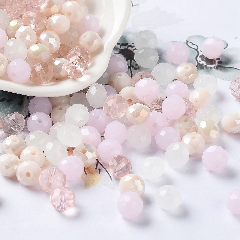 Glass Beads Faceted Rondelle Pink 8x6mm Hole: 1mm 1210pcs/500g