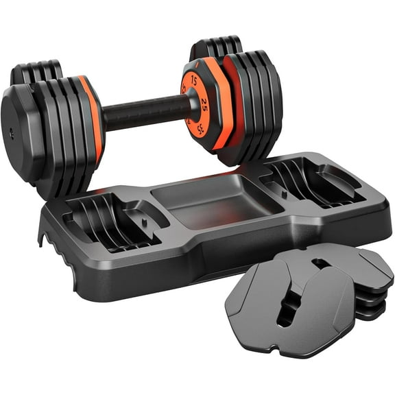 VEICK 25/55 lbs Adjustable Dumbbell with Anti-Slip Turning Handle, Fast Adjust Weight for Men Women, Exercise Equipment with Tray for Home Gym Full Body Workout Fitness