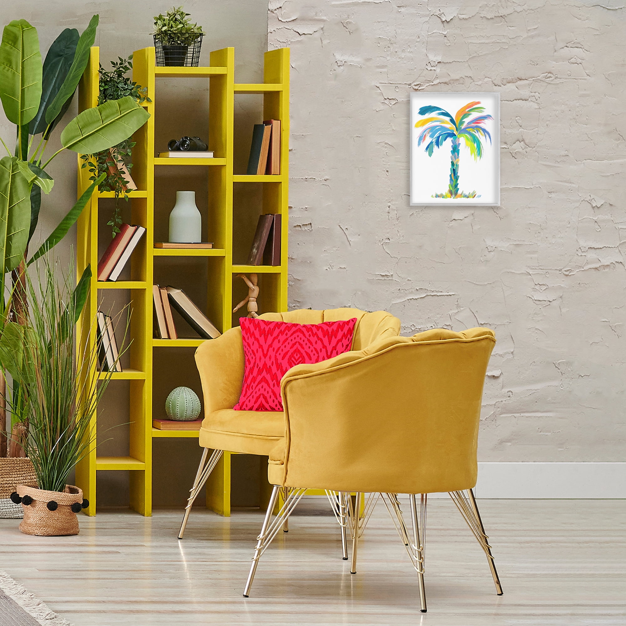 Stupell Industries Bold Brushed Palm Botanical & Floral Painting Gray Framed Art Print Wall Art, 11 x 14