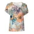thumbnail image 4 of Women's Flora Print Comfy Casual Shirts Fashion 2024 Vintage Dressy Casual Tops for Lady V Neck Blouse Short Sleeve Loose Fit Flowy Tunic Tops Summer Clothes for Teen Girls Beige T Shirts XL, 4 of 4