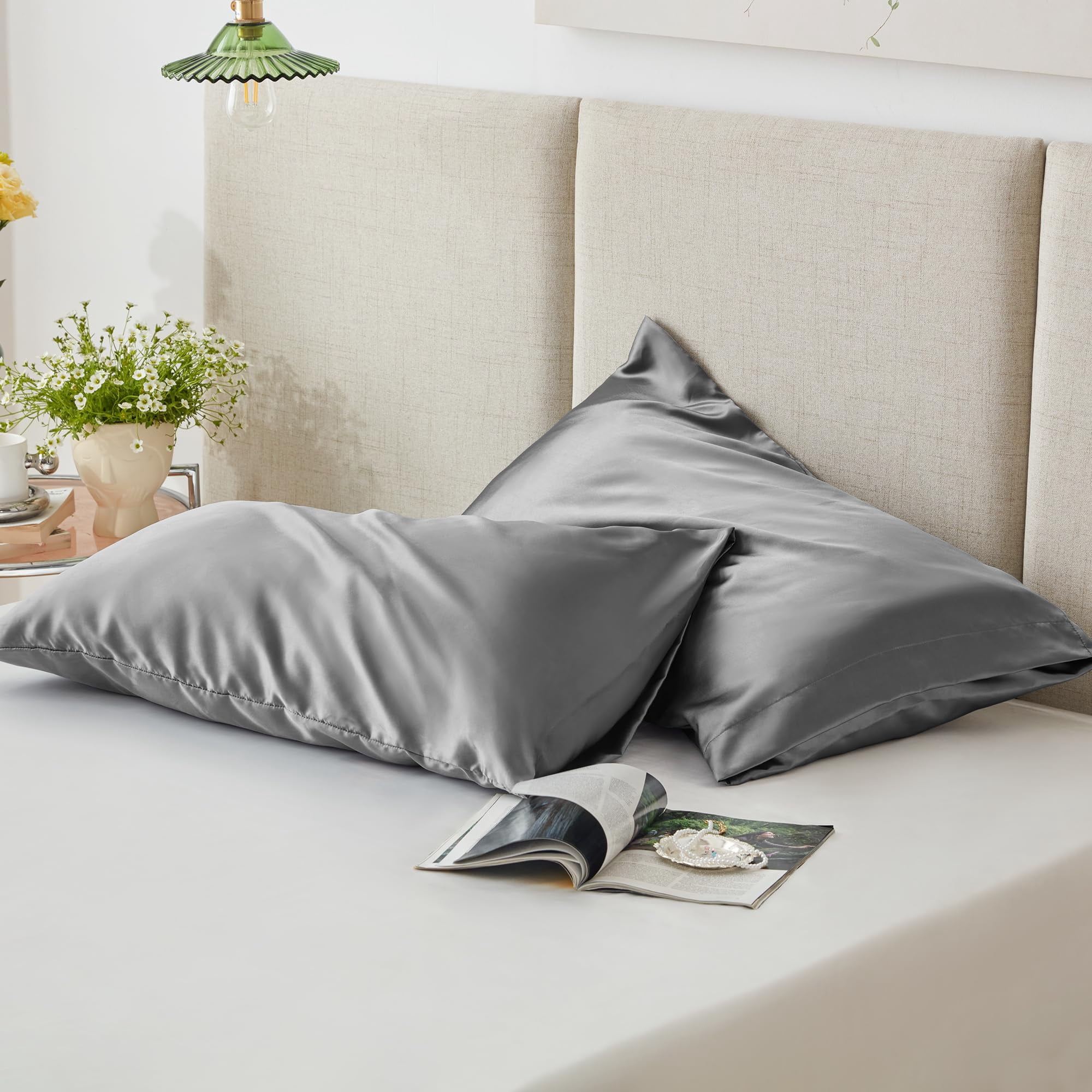 LOUDKS Satin Pillowcase Set of 2 Queen Size 20x30, Cooling Pillow Covers for Hair and Skin, Silky Smooth with Envelope Closure, Similar to Silk, White
