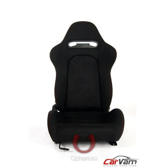 Cipher Auto CPA1019FSDBK-R Outer Red Stitching Universal Racing Seats - Black Cloth with Suede Insert