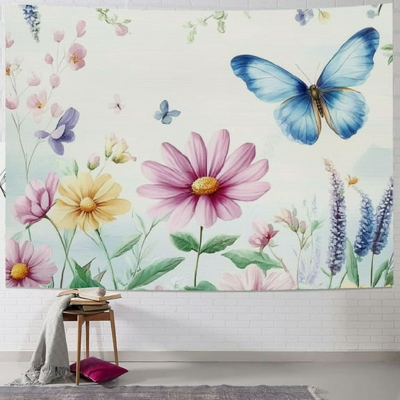Patifu Flowers Butterfly Tapestry Wall Hanging Unique Style Graphic Tapestries Home Wall Decor for Living Room Bedroom Apartment Farmhouse Dorm 40x30inch