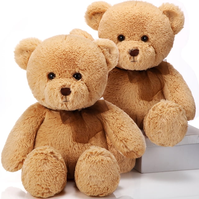 Peluches HyDren de peluche con forma de oso de peluche, paquete de 2 unidades, 45 cm, con lazo, marrón