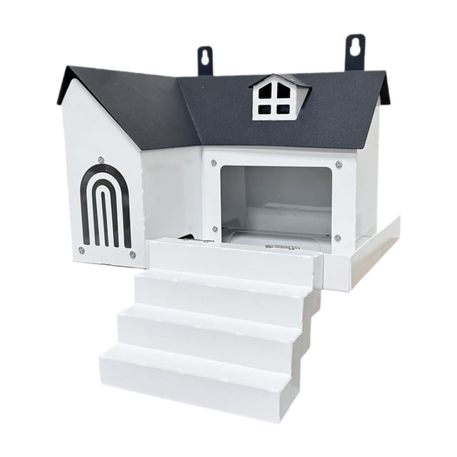 Mesa de exterior con alimentador de ardillas para instalación de maíz, diseño metálico amigable