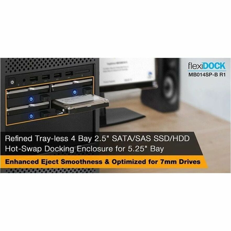 Icy Dock FlexiDOCK MB014SP-B R1 Drive Enclosure for 5.25" SATA/600, 12Gb/s SAS - SATA Host Interface - Black (mb014sp-br1)