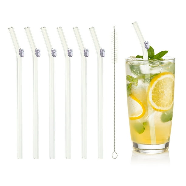 Uxcell 6 Pcs Popotes de Vidrio Reutilizables, Popote de Vidrio de 7.87" con Diseño de Conejos, Resistente a Roturas, Popotes Lindos para Whisky, Café, Jugo, Refrescos y Té, Color Púrpura