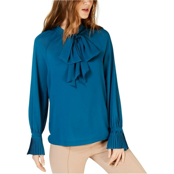 Trina Turk Womens Veracruz Tie Neck Pullover Blouse, Blue, Medium
