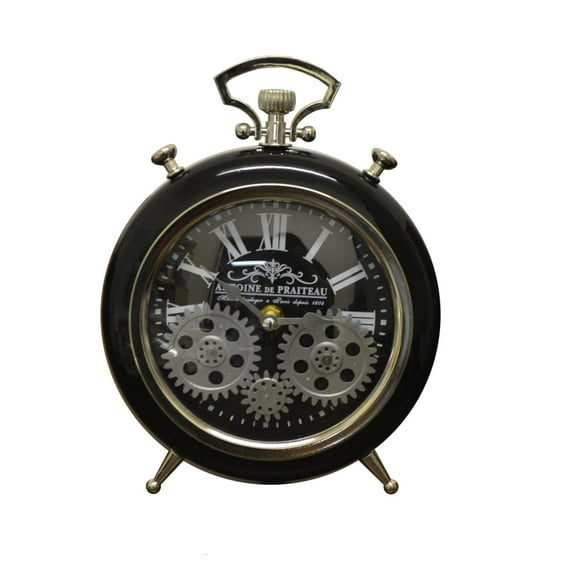Three Star RT6307 10 x 7 in. Black Table Clock With Moving Gears
