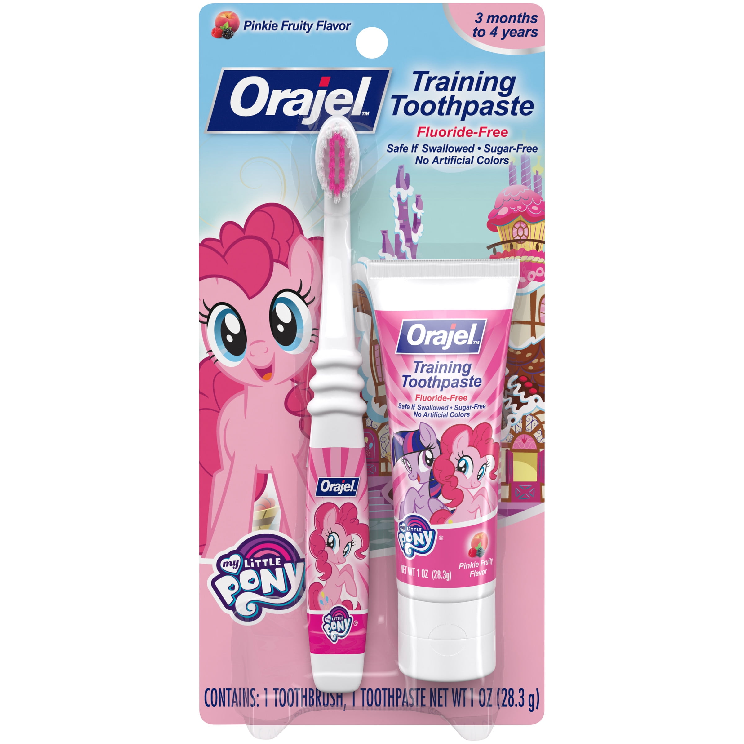 Orajel My Little Pony Fluoride Free Training Toothpaste Toothbrush Combo Pack Pinky Fruity Flavor 1 0oz Non Fluoride Walmart Com