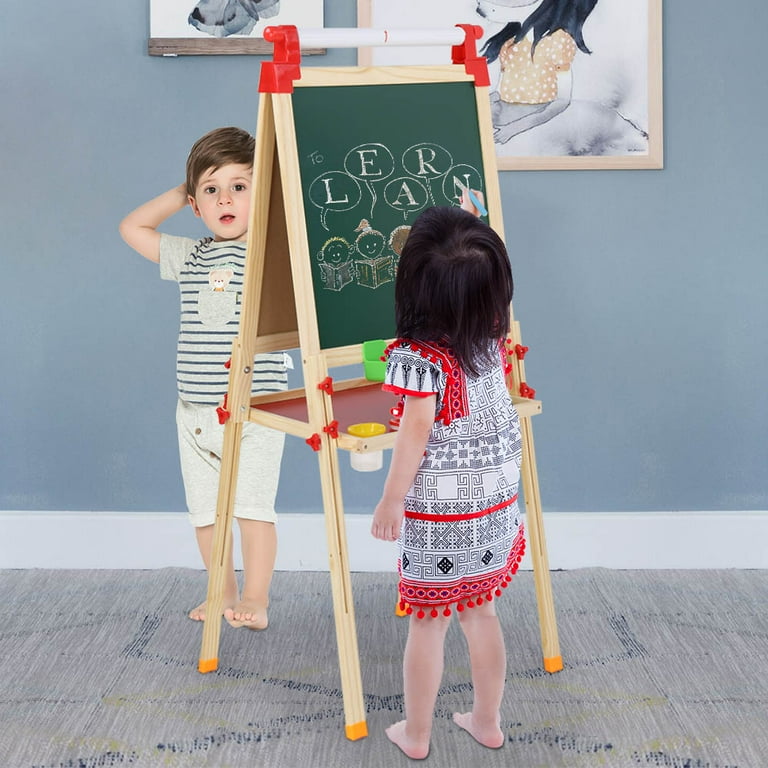 QZMTOY Kids Art Easel, Deluxe Standing Easel Set, Adjustable Art Table,  Magnetic Dry Erase Board&Chalkboard Double Sided Stand, 360°Rotating  Drawing