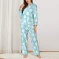 thumbnail image 2 of KLL Cute Rabbit Print Women's Long Sleeve Pajamas with Pants Sleepwear Loungewear 2 Set-Medium, 2 of 7