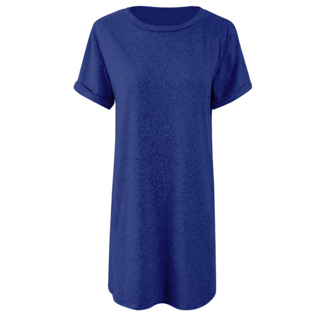 Robe T-Shirt à Manches Courtes Irrégulière Couleur Unie pour Femmes - Polyester, Spandex, Coton, Adaptée à Diverses Occasions
