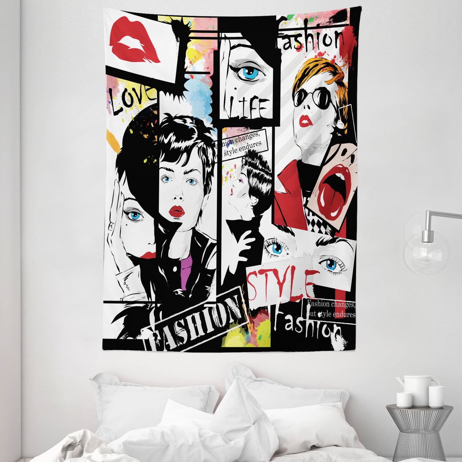 Teen Girls Tapestry, Fashion Girl in Sketch-style Illustration Glamour  Modern Model Portrait Art Print, Wall Hanging for Bedroom Living Room Dorm  Decor, 40W X 60L Inches, Red Black, by Ambesonne