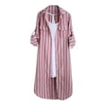 thumbnail image 2 of UVEASISHA Plus Size Striped Shirts for Women Cotton Linen Casual Button Down Shirt Long Sleeve Loose Lightweight Jackets with Pockets Deal of The Day Prime Today,Red,L, 2 of 6