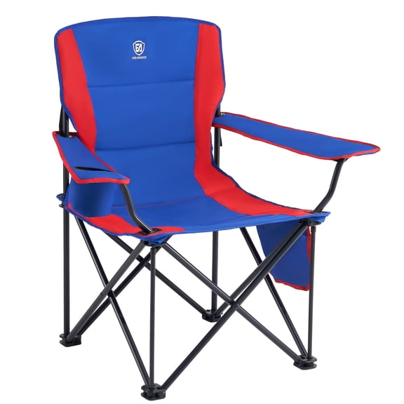 EVER ADVANCED Oversized Camping Chairs Heavy Duty Padded Folding Lawn Chair with Cup Holder,Support 400lbs for Adults Outdoor Fishing Sports Blue and Red