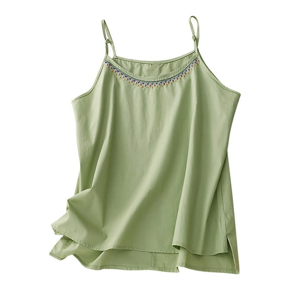 WRKEKC Womens Cami Tank Tops Solid Color Neck Embroidery Thin Strap Sleeveless Tank Top for Daily Styling Layering and Casual Looks