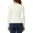 thumbnail image 3 of INSPIRE CHIC Women's Solid Ruched Front Scoop Neck Long Sleeve Basic Blouse Tops L Beige, 3 of 6