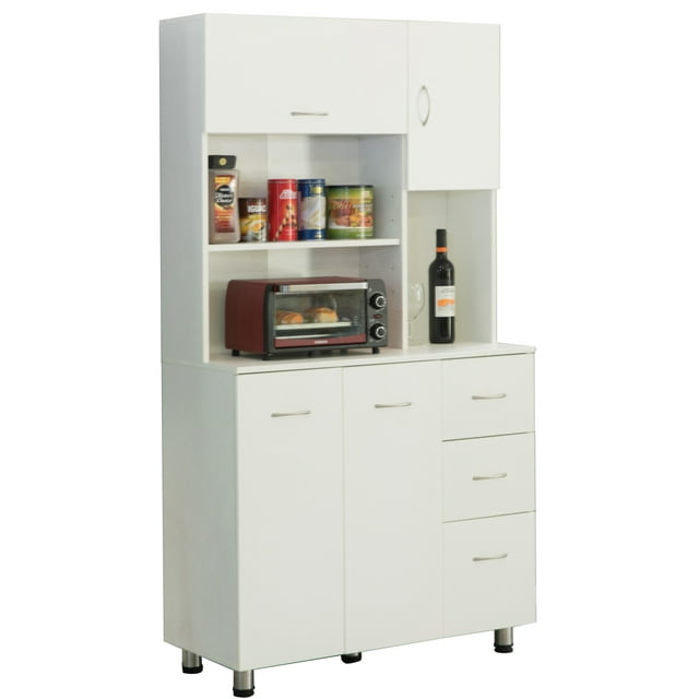 Kitchen Pantry Storage Cabinet with Doors and Shelves, White