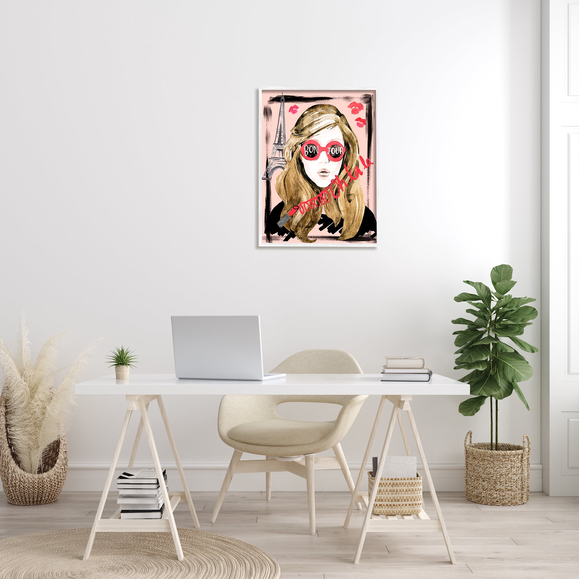 Stupell Industries Bon Jour Greeting Red Shades Glam Parisian Woman Glam Painting White Framed Art Print Wall Art, 24 x 30, Design by Jennifer Parker