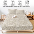 thumbnail image 5 of Cal.King Size Fitted Sheet Set - Beige Damask 3 Piece Bedding Sets 16" Deep Pocket Fitted Sheet with 2 Pillowcases, Vintage Country Scroll Floral Patterned Brushed Microfiber Hotel Luxury Bed Sheets, 5 of 9