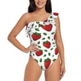 thumbnail image 2 of Picia Strawberry Pattern Women's One Piece Swimsuits,One Shoulder Swimwear Asymmetric ,Ruffle Monokinis Bathing Suits,High Waisted Flattering Bathing Suits-Small, 2 of 8