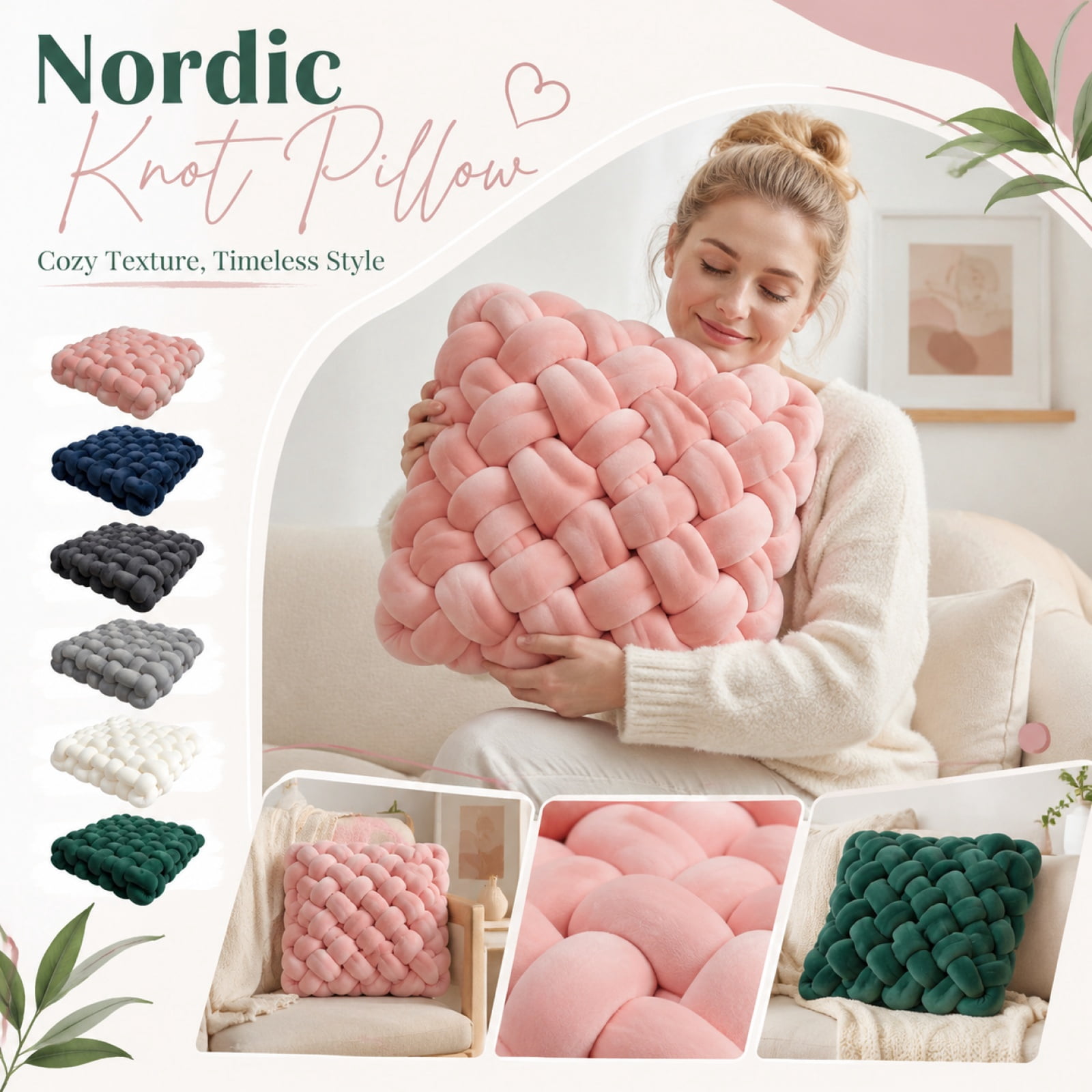 Knot Pillow Meditation Cushion, Large Floor Cushions Sitting Funky Throw Pillows Chair Pillows, Soft Pads Square Knotted Seat Cushions for Home Decoration Living Room Bedroom Sofa Couch