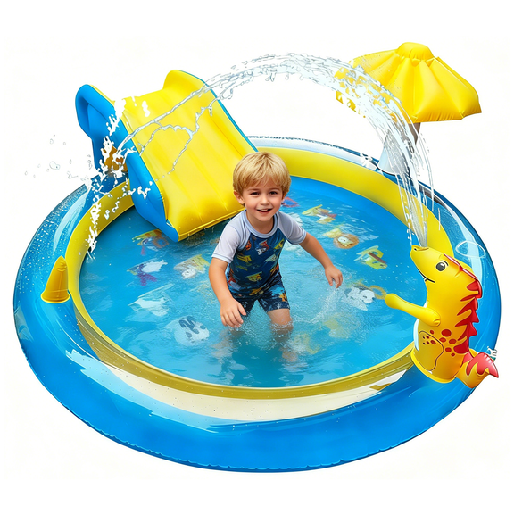 Richgv Splash Pad Sprinkler Play Mat with Slide, 78.7'' Inflatable Sprinkle Mat Outdoor Water Dinosaur Toys Pool Summer Toys Backyard Water Mat