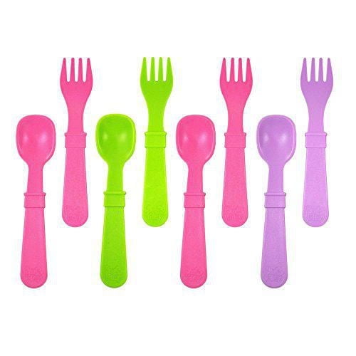 Re Play Flatware Set - Toddler Forks and Spoons, Without Carrying Case - 8 Count - 4 Forks and 4 Spoons - 0.2" Thick Toddler Utensils, Butterfly