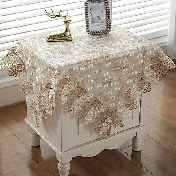 Nvzi Damask Lace Patchwork Tablecloth Luxury Square Small Table Cover Elegant Floral Embroidered Lace Table Cloth for Party Kitchen Dinning Picnic Decoration (Type G,22"x22")